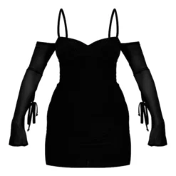 Robe Très Moulante Noire à Buste Froncé Et Manches Découpées En Mesh -Jupe Lumine Soldes Boutique 8419cfae28f860466f1a188bc8417fdcb3078b94 cnc2981 5