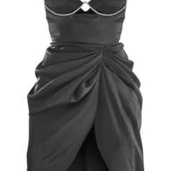 Robe Mi-longue Satinée Drapée Noire à Armatures Strassées -Jupe Lumine Soldes Boutique 8429370c3efd0b0b3e4f579646a80d2a9b9cc356 cna9138 5