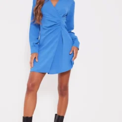Robe Portefeuille Droite Froncée Bleue à Col -Jupe Lumine Soldes Boutique 84cf0cca4bee19a8a3b01405a24de3d16feb2742 cnb1007 3
