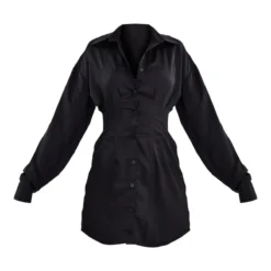 Robe Chemise Satinée Noire à Taille Ajustée -Jupe Lumine Soldes Boutique 851ee572b2fb04f48546bde5006850ce8962e0b4 cnc7697 5