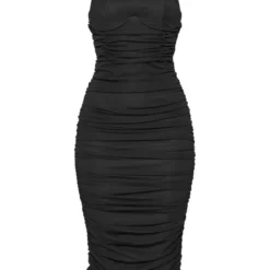 Robe Mi-longue En Mesh Noir Froncée à Armatures Et Col Montant -Jupe Lumine Soldes Boutique 857ebe5de861e7d288568580f96059111b5cc83e cnd0024 5