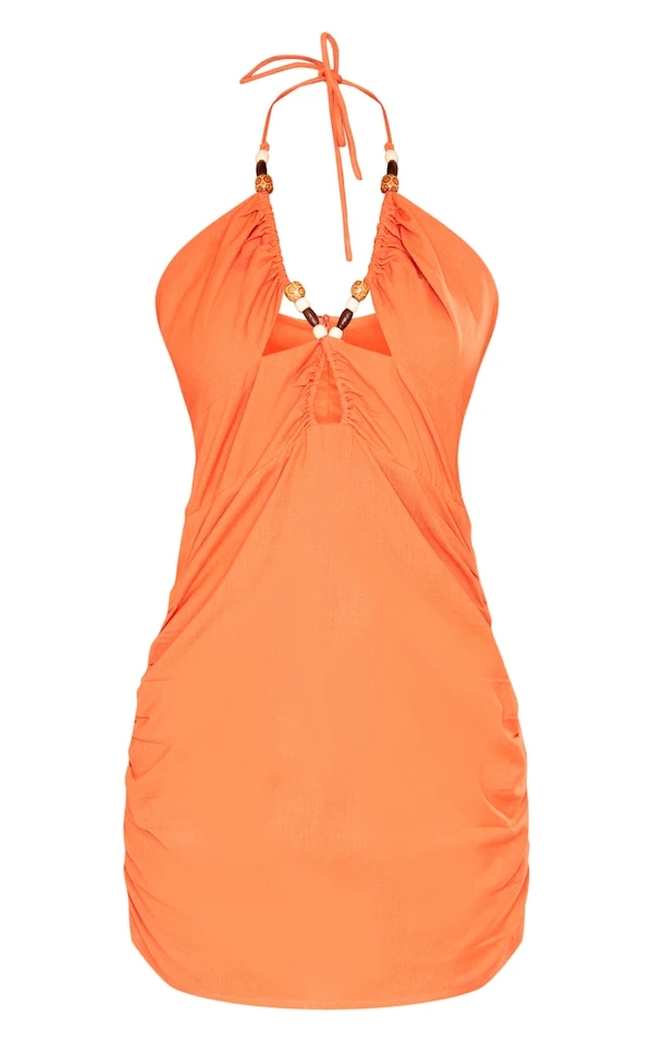 Robe Droite Effet Lin Terracotta Découpée à Perles Et Dos Nu 5 Robe Droite Effet Lin Terracotta Découpée à Perles Et Dos Nu – Image 5