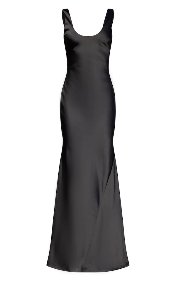 Robe Longue Satinée Noire à Dos Nu Arrondi 5 Robe Longue Satinée Noire à Dos Nu Arrondi – Image 5