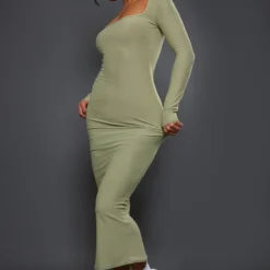 Robe Longue Kaki En Maille Douce à Col Rond -Jupe Lumine Soldes Boutique 868789e32955b7dfacd9a2725a773f04dc26624d cnd1309 3