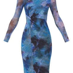 Robe Mi-longue Bleue Fleurie En Mesh à Manches Longues Et Taille Torsadée -Jupe Lumine Soldes Boutique 868c5d844b17139b11ea1c7da3f801e9b180d03e cna9167 5