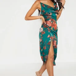 Robe Mi-longue Satinée Vert émeraude Imprimé Floral à Col Bénitier -Jupe Lumine Soldes Boutique 86a4460986711037bb12a5b769ccff0afd73b418 cmc7925 4