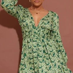 Robe Droite Fleurie Verte à Boutons Et Manches Bouffantes -Jupe Lumine Soldes Boutique 87691991268d98d01dcf9bd081a15b4a5940ea7b cmw4381 4