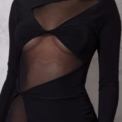 Robe Très Moulante Noire à Parties En Mesh Et Noeuds -Jupe Lumine Soldes Boutique 876c679f0fbec801632f19765402bc2ed2435a9e cnc5916 4