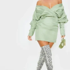 Robe Moulante Vert Sauge Froncée à épaules Dégagées -Jupe Lumine Soldes Boutique 8841d912191d46591e12388c6598d1a78656cc2f CMC5353 5