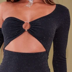 Robe Moulante Asymétrique Noire à Paillettes Et Détail Anneau -Jupe Lumine Soldes Boutique 885c4ab905d6f88a4319ddd28a2b17c21d97e581 cnb7487 4