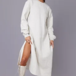 Robe Pull Longue Avoine Oversize à Doublure Polaire Détail Fendu