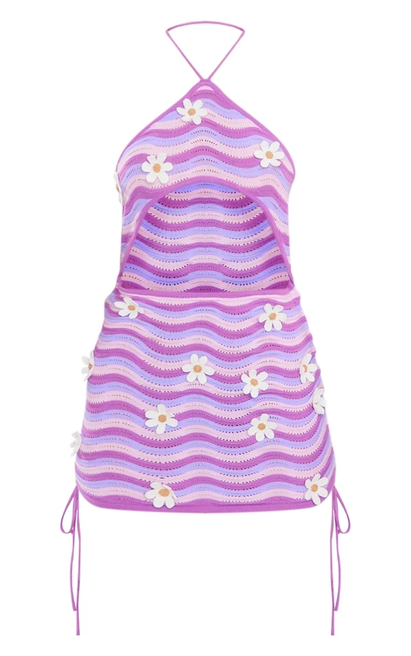 Robe Courte En Maille Tricot Effet Ondulé Lilas Fleurie 5 Robe Courte En Maille Tricot Effet Ondulé Lilas Fleurie – Image 5