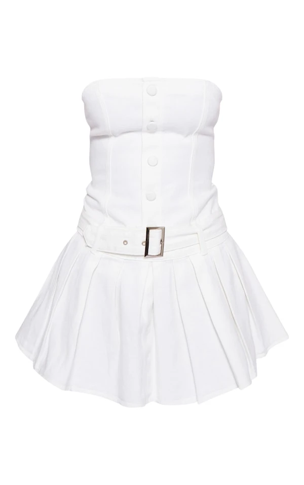 Mini Robe En Jean écru à Boutons Et Jupe Plissée 5 Mini Robe En Jean écru à Boutons Et Jupe Plissée – Image 5