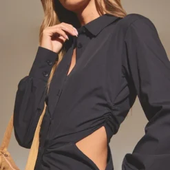 Robe Chemise Froncée Noire à Boutons Et Côtés Découpés -Jupe Lumine Soldes Boutique 8923a2413ea5d38c493b0b58e765e9e7ca5f38ce cnc6143 4