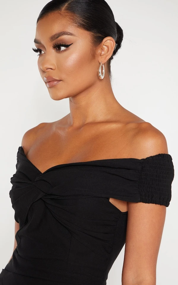 Robe Moulante Noire à Col Bardot Et Effet Plissé 5 Robe Moulante Noire à Col Bardot Et Effet Plissé – Image 5