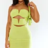 Robe Bustier Très Moulante Vert Citron à Découpes Et Barre En V