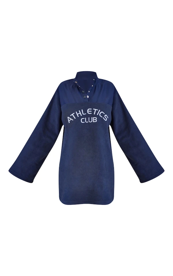 Robe Pull En Polaire Bleu Marine à Slogan Athletics Et Boutons-pression 5 Robe Pull En Polaire Bleu Marine à Slogan Athletics Et Boutons-pression – Image 5