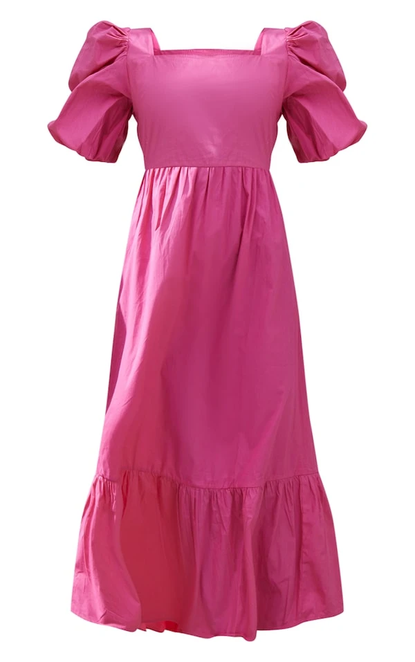 Robe Longue En Maille Tissée Rose Vif à Manches Bouffantes Et Col Carré 5 Robe Longue En Maille Tissée Rose Vif à Manches Bouffantes Et Col Carré – Image 5