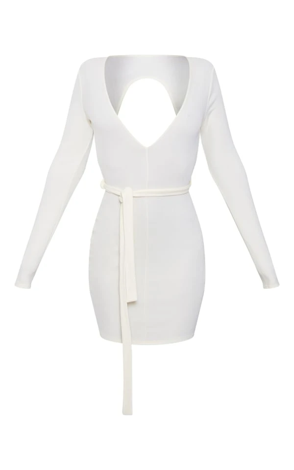 Robe Moulante Crème à Dos Nu Noué Et Manches Longues 5 Robe Moulante Crème à Dos Nu Noué Et Manches Longues – Image 5