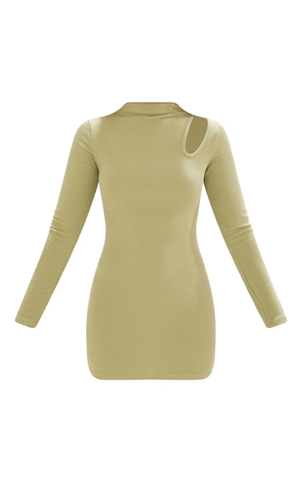 Logic Robe Moulante Côtelée Vert Sauge Découpée à Manches Longues 5 Logic Robe Moulante Côtelée Vert Sauge Découpée à Manches Longues – Image 5