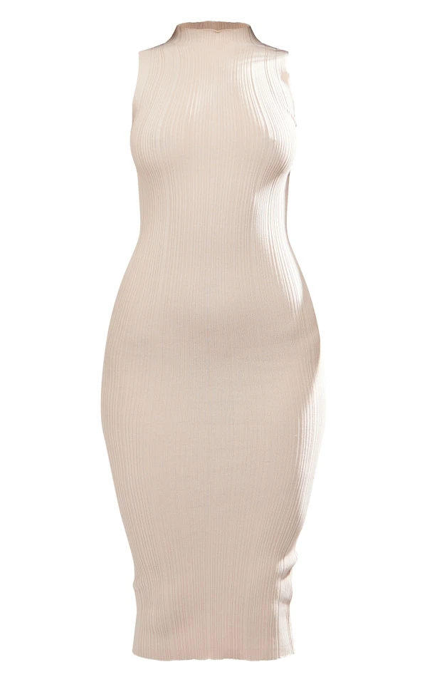 Robe Mi-longue En Maille Tricot Côtelée Chinée Avoine 5 Robe Mi-longue En Maille Tricot Côtelée Chinée Avoine – Image 5