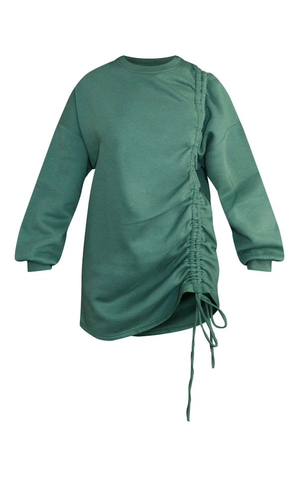 Robe Pull Oversize Bleu-vert En Sweat Froncé Oversize à Col Ras 5 Robe Pull Oversize Bleu-vert En Sweat Froncé Oversize à Col Ras – Image 5