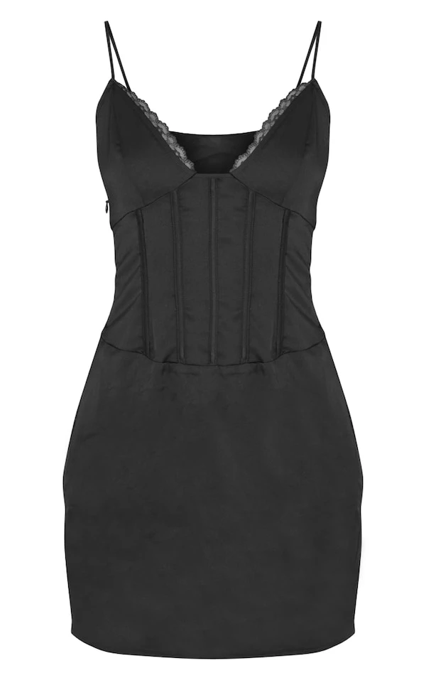 Robe Corset Moulante Satinée Noire à Bordures En Dentelle Et Bretelles 5 Robe Corset Moulante Satinée Noire à Bordures En Dentelle Et Bretelles – Image 5