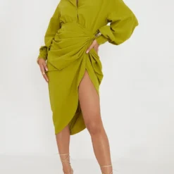 Robe Chemise Mi-longue Vert Olive à Manches Ballon Et Jupe Froncée -Jupe Lumine Soldes Boutique 8c6403b02cc801494ca56c8998c90e7985083ef0 cms6921 3