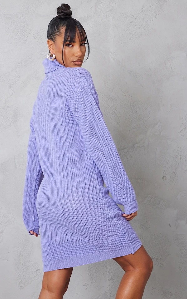 Robe Pull Oversize Lilas En Maille Chunky à Col Roulé 2 Robe Pull Oversize Lilas En Maille Chunky à Col Roulé – Image 2
