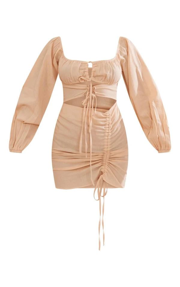 Robe Moulante Effet Lin Gris Pierre Froncée à Découpes 5 Robe Moulante Effet Lin Gris Pierre Froncée à Découpes – Image 5