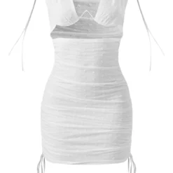 Robe Moulante Froncée Blanche Décolletée à Broderie Anglaise Et Découpes -Jupe Lumine Soldes Boutique 8d78b20d6224fa344473f0433765364467858598 cne1368 5