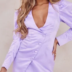 Robe Blazer Asymétrique Lilas Satinée à Manches Bouffantes -Jupe Lumine Soldes Boutique 8ddafb13650216e111d068f9fa0d2570d27ff42e cmw5579 4