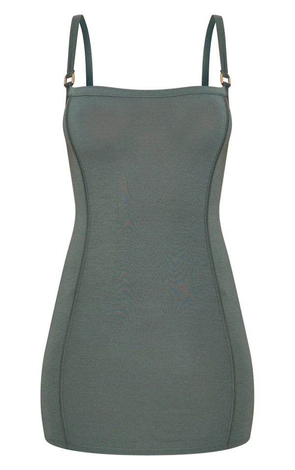 Robe Moulante En Jersey Kaki Mousse à Liserés Et Empiècements 5 Robe Moulante En Jersey Kaki Mousse à Liserés Et Empiècements – Image 5