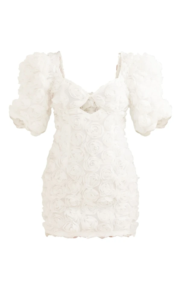 Robe Moulante Blanche Rose Appliquée à Col Bardot Et Détail Bonnets 5 Robe Moulante Blanche Rose Appliquée à Col Bardot Et Détail Bonnets – Image 5