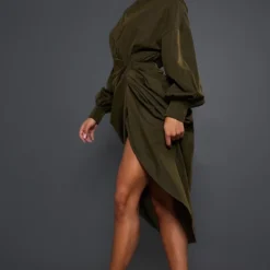 Robe Chemise Mi-longue Kaki Foncé à Manches Ballon Et Jupe Froncée -Jupe Lumine Soldes Boutique 8fc93c69f7546a56dba72fe2c428ba277c07c735 cnd0602 3