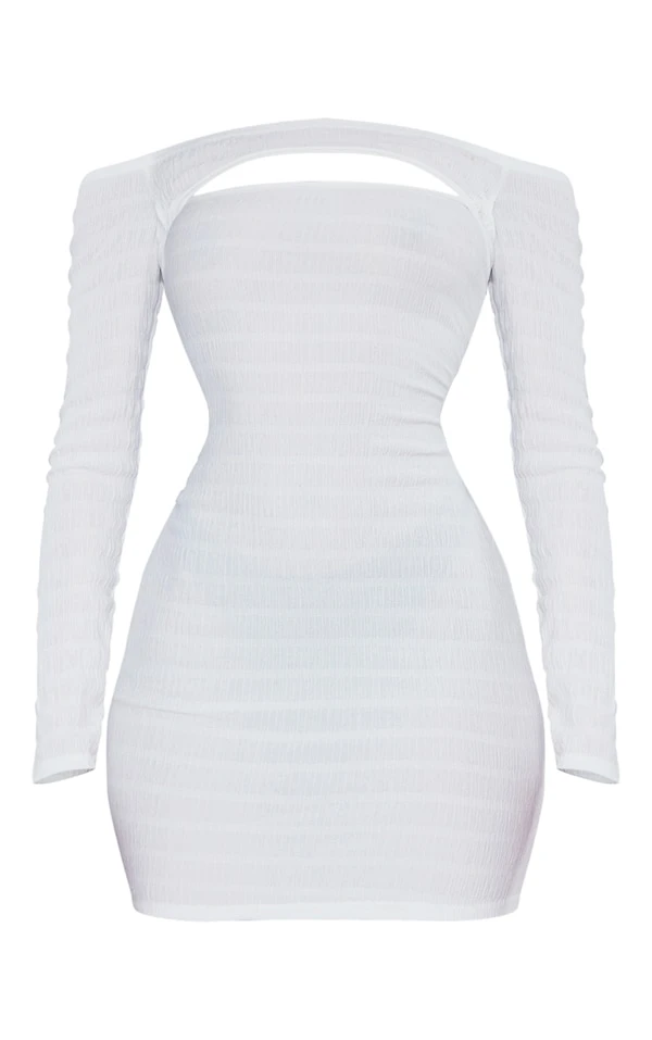 Robe Moulante Texturée Crème à Col Bardot Découpé 5 Robe Moulante Texturée Crème à Col Bardot Découpé – Image 5