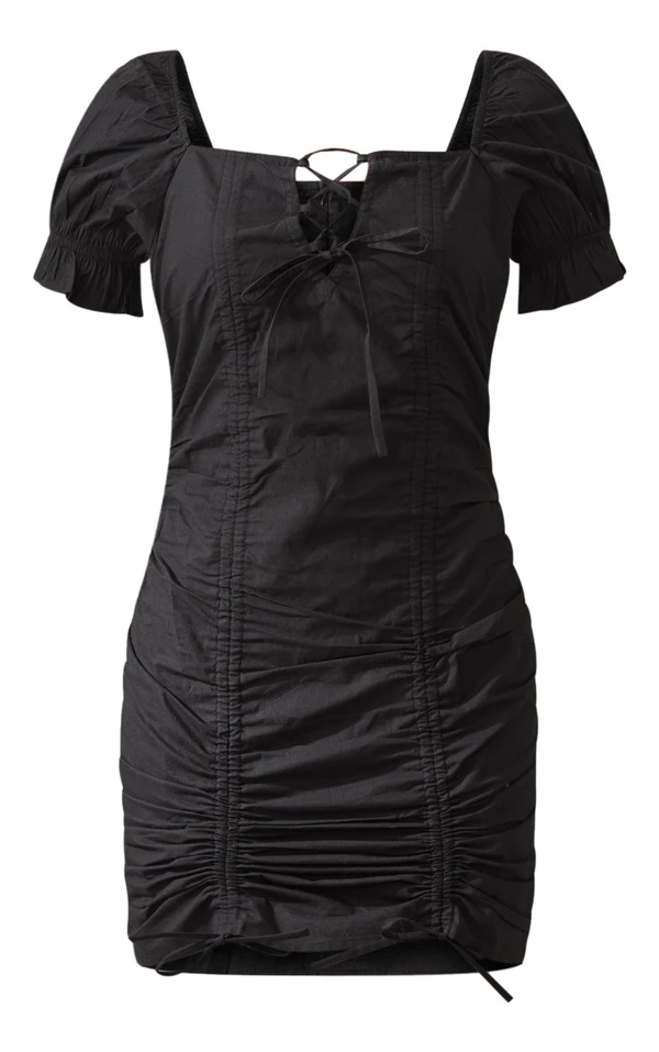 Robe Moulante Froncée Noire à Lacets Et Manches Bouffantes 5 Robe Moulante Froncée Noire à Lacets Et Manches Bouffantes – Image 5