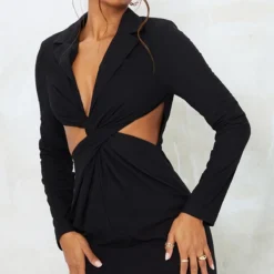 Robe Blazer Texturée Noire Découpée à Torsade -Jupe Lumine Soldes Boutique 90c41f7e9ccc4509421fb6c5332ee9323a1c5ff3 cmt4953 4