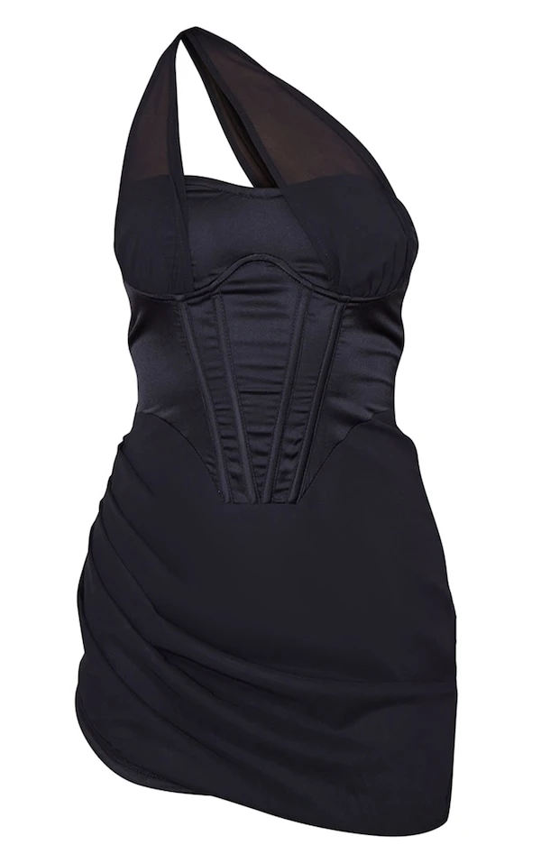 Robe Moulante En Mesh Noir à Corset Satiné Avec Armatures Et Lanières 5 Robe Moulante En Mesh Noir à Corset Satiné Avec Armatures Et Lanières – Image 5