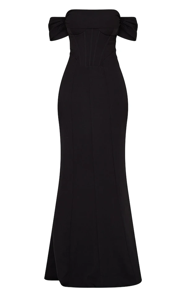 Robe De Soirée Style Corset Noire à Col Bardot 5 Robe De Soirée Style Corset Noire à Col Bardot – Image 5