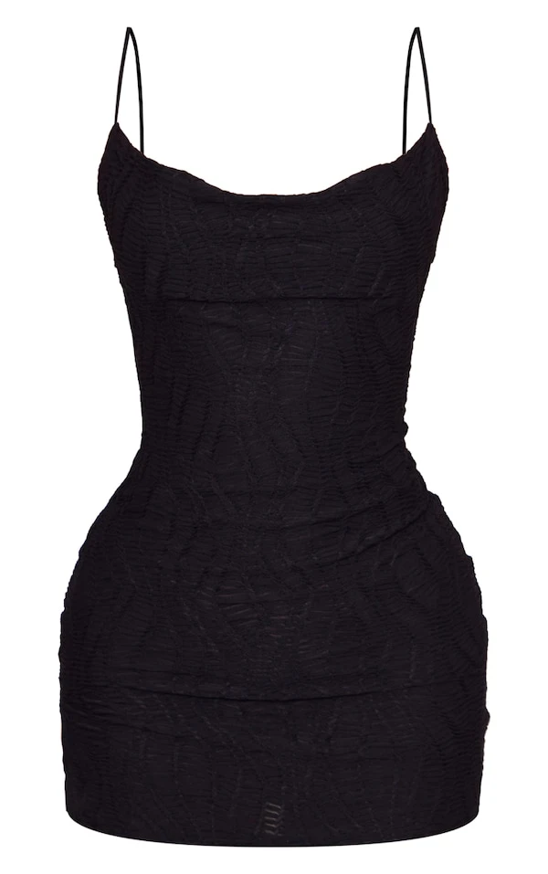 Robe Droite Texturée Noire à Col Bénitier Et Bretelles 5 Robe Droite Texturée Noire à Col Bénitier Et Bretelles – Image 5