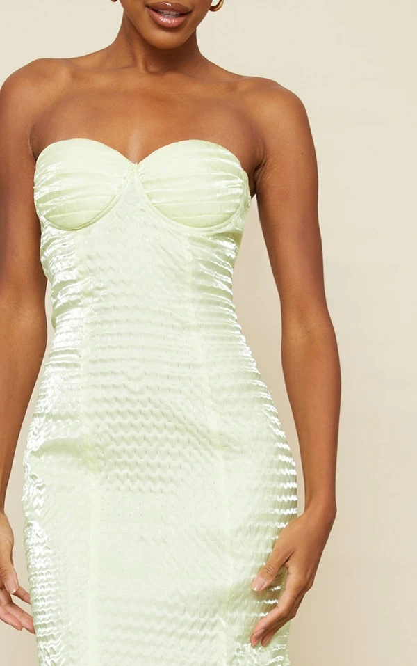 Robe Mi-longue Texturée Tissée Vert Citron à Détail Bonnets 3 Robe Mi-longue Texturée Tissée Vert Citron à Détail Bonnets – Image 3