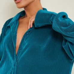 Robe Chemise Plissée Bleu Sarcelle à Ourlet Volanté -Jupe Lumine Soldes Boutique 92cabeea9e129a3bd79e0e0bd16a4ea7dbe7a116 cnb8480 4