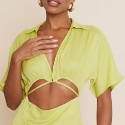 Robe Chemise Effet Lin Vert Découpée à La Taille Et Jupe Boutonnée -Jupe Lumine Soldes Boutique 935c20d0fe599ceceb60ac3f60cb39ccf4925586 cnd4051 4