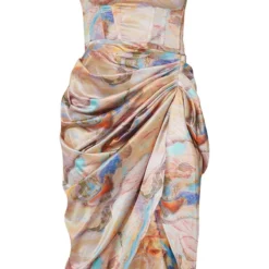 Robe Satinée Mi-longue à Corset Et Jupe Froncée Multicolore Imprimé Marbre -Jupe Lumine Soldes Boutique 93837f4a2d00a15d82cacf16f90cd44f876c3fc5 cmr2148 6