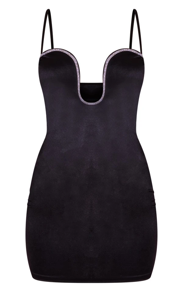 Robe Moulante Satinée Noire à Armature Et Liseré Strassé 5 Robe Moulante Satinée Noire à Armature Et Liseré Strassé – Image 5