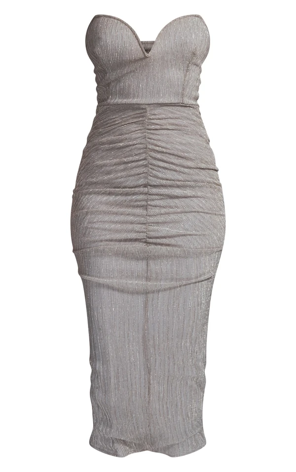 Robe Bustier Mi-longue Plissée Dorée à Paillettes Et Barre En V 5 Robe Bustier Mi-longue Plissée Dorée à Paillettes Et Barre En V – Image 5