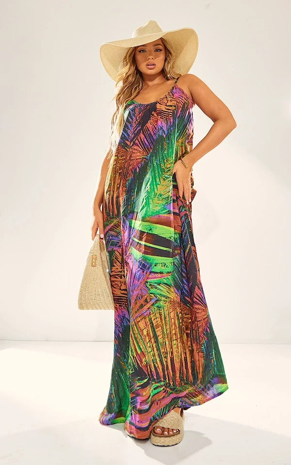 Diamond Robe De Plage Multicolore Imprimé Feuilles Oversize à Dos Ouvert 2 Diamond Robe De Plage Multicolore Imprimé Feuilles Oversize à Dos Ouvert – Image 2