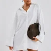 Robe Chemise Oversize En Popeline Blanche à Mancherons Larges