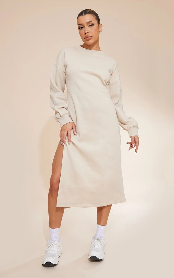 Robe Sweat Longue Avoine à Col Montant Et Doublure En Polaire 3 Robe Sweat Longue Avoine à Col Montant Et Doublure En Polaire – Image 3